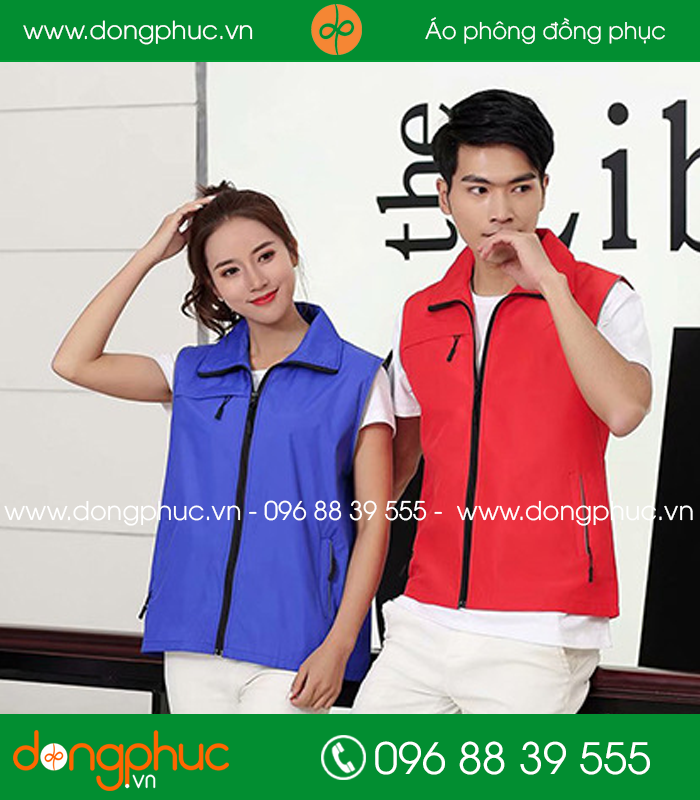 Mẫu áo gile công nhân màu Xanh bích - Đỏ